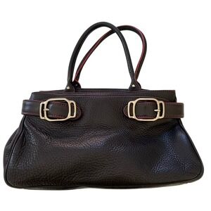 Cole Haan‎ Leather Y2K Satchel Bag Handbag Black Pink Trim Purse